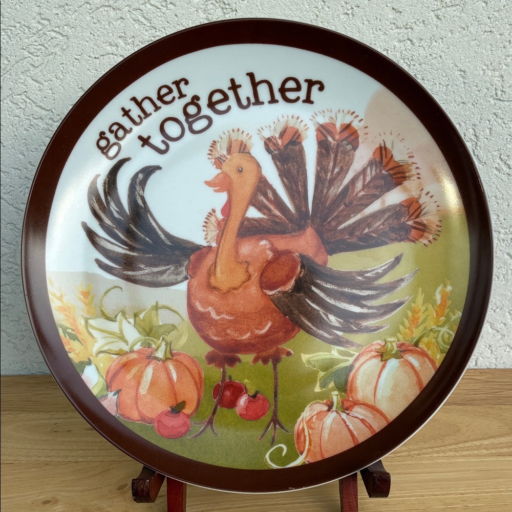 Pottery Barn Kids  ceramic Thanksgiving “gather together” plate  Turkey pumpkins